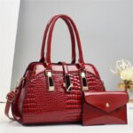 Platinum Glossy Leather Handbag Shoulder Crossbody Bag - Image 3